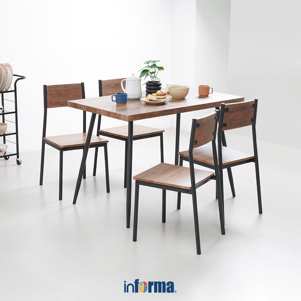 Informa Lexon Set Meja Makan 4 Kursi - Cokelat Dining Table Set Meja Kursi Ruang Makan Aesthetic Fur