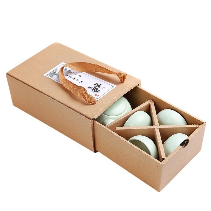Teko Teh China 4 Cangkir Set Keramik Antique Elegan Gaya Chinese Tea