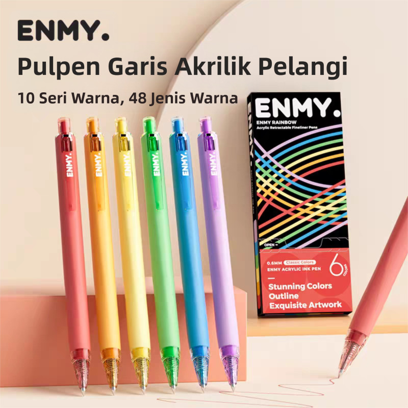 

ENMY Fineliner Multicolor 0.6mm Rainbow 6pcs/set Outline Pen Tinta Tidak Luntur Halus