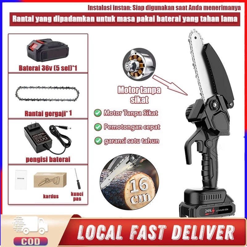 Mesin Chainsaw 6 Inch Cordless Gergaji Pemotong Kayu Gergaji Mesin Listrik 1 Baterai Handheld Portab