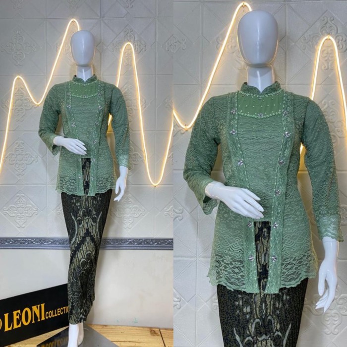 

✨LARIS✨ -FATRICIA - Kebaya Modern Model Kutu Baru Brukat Payet Kerah Sanghai - Hijau Sage, Atasan M