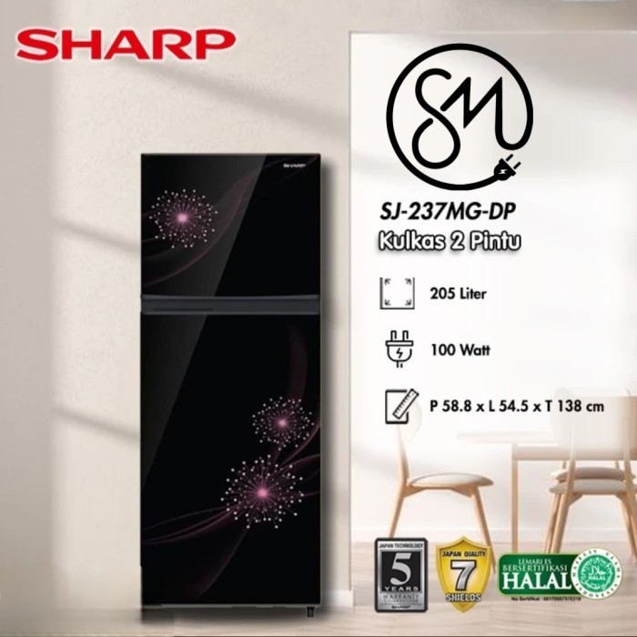 Kulkas Sharp 2 pintu SJ-237MG DB DP 237MG SJ237 205 L Kirei