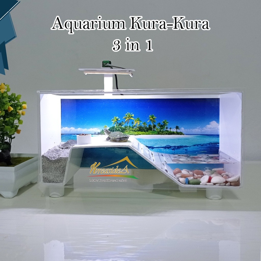 CA33 Aquarium kura kura/aquarium kurakura brazil/akuarium kura kura kecil lengkap dengan lampu LED d