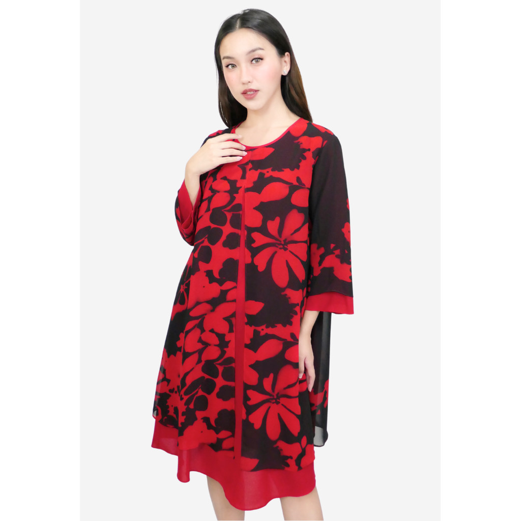 Mini Dress Sifon Bunga Merah Floral Abtrack Mini Dress Semi Outer In Red By Brilliant Girl