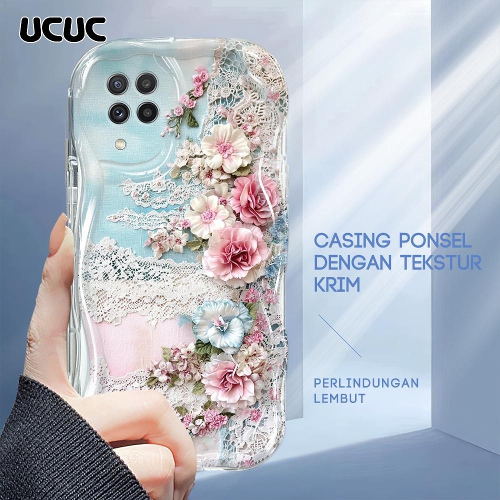 UCUC Compitable With Samsung A22 M22 Cartoon Pattern Cream Texture Casing Wavy Edge Soft Silicone Co