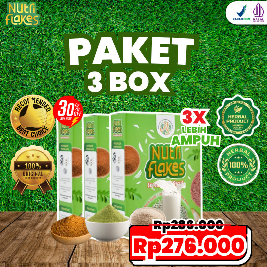 

PAKET 3 BOX NUTRIFLAKES ORIGINAL - SOLUSI DIET SEHAT, GEJALA MAAG, ASAM LAMBUNG, KEMBUNG