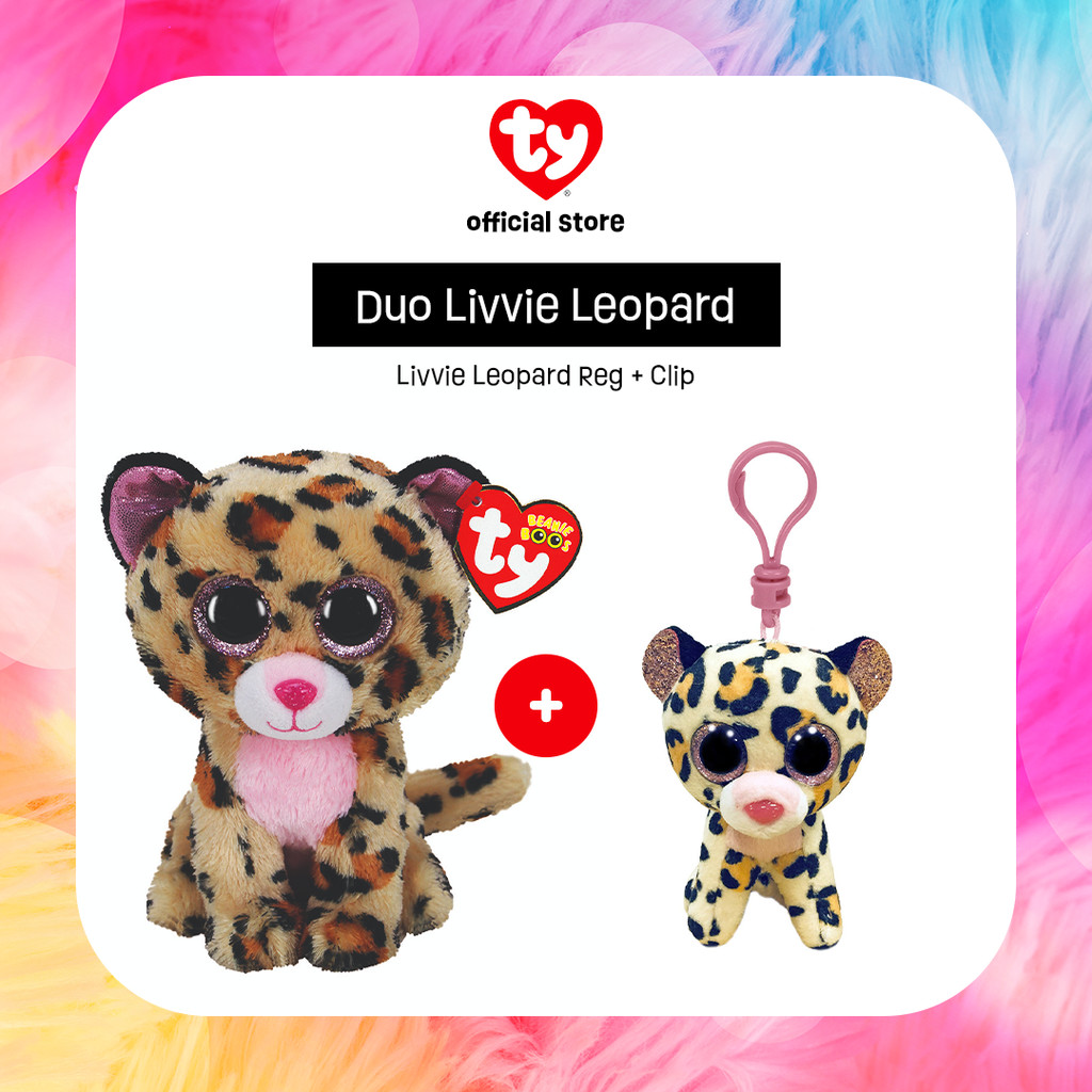 TY Duo Livvie Leopard - Paket Boneka dan Gantungan Kunci Karakter Leopard - Gift Set Giftset Hadiah 