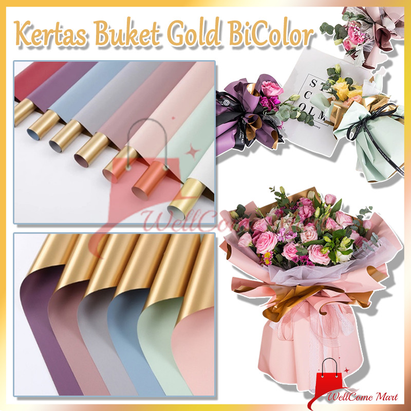 

Gold 2 Warna Kertas Buket Bunga 58*58cm/Kertas Buket Gold BiColor / Kertas Buket Bunga / Cellophane Flower Wrapping / 2 Warna Gold Solid Water proof Kertas Bunga 20Pcs