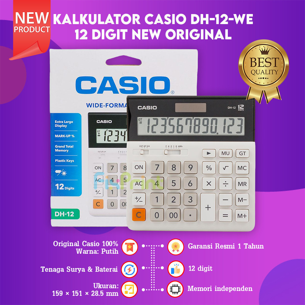 

FixPrint Kalkulator Casio DH-12 Black White 12 Digit Calculator New Original
