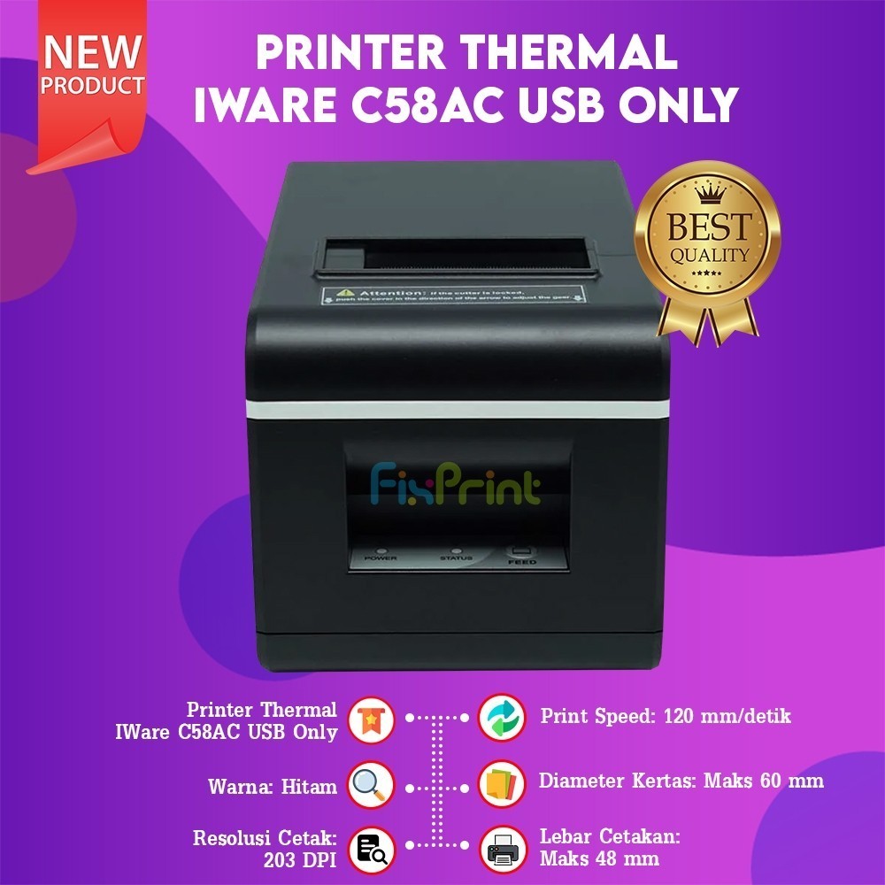 FixPrint Printer Kasir Thermal C58AC 58mm IWare Auto Cutter Printer Mini Kasir IWare C58AC Untuk Cet