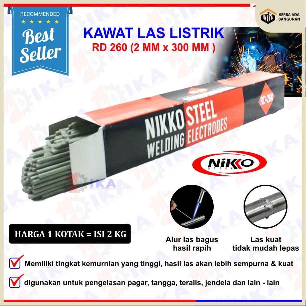 Kawat Las 2 mm Nikko RD 260 / KAWAT LAS Listrik NIKKO RD 260 2mmx300mm isi 2 kg