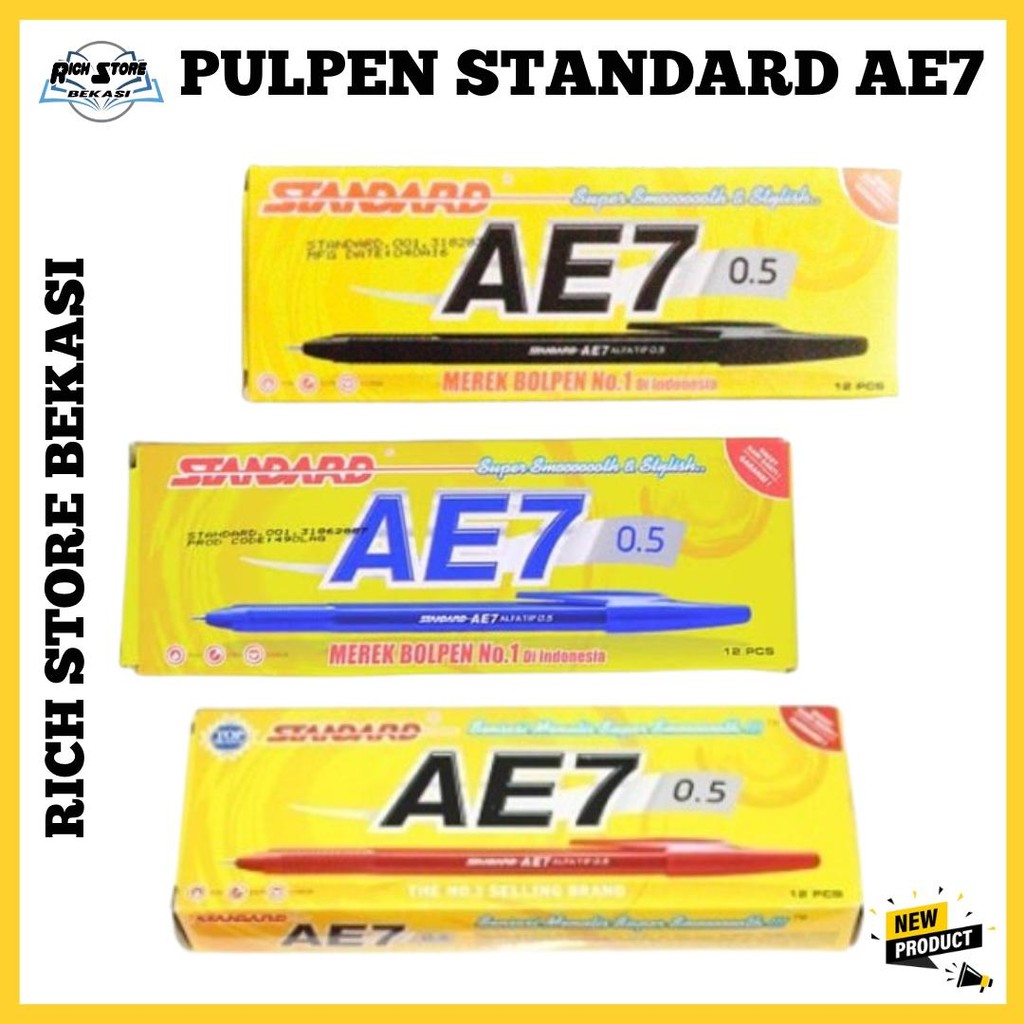 

PULPEN MERK STANDARD AE7 KETEBALAN 0,5 MM WARNA HITAM, BIRU, DAN MERAH PULPEN BERKUALITAS HARGA 1 PCS pulpen murah
