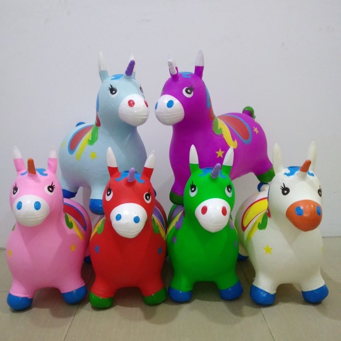 Animal Jumping musik A+ Unicorn Warna / Mainan Kuda Kudaan Anak - Pink A+