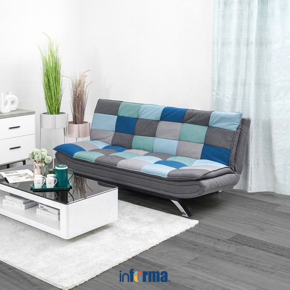 WINDOWS_ Informa Neo Faith Sofa Bed Fabric Patchwork - Abu-Abu/Biru Tempat Duduk Multifungsi Sofa