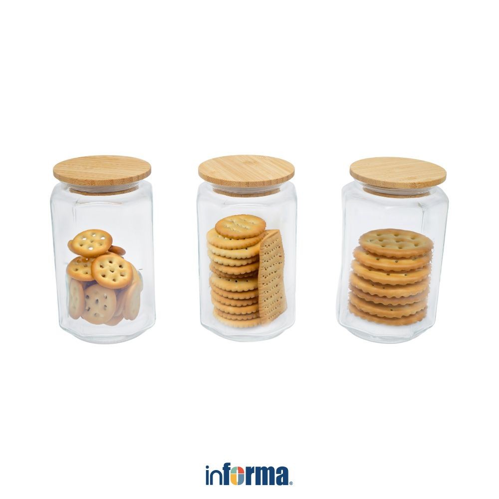 Informa Set 3 pcs Stoples Kaca Wall Jar Tempat Simpan Snack Dan Permen Setoples Toples Serbaguna Per