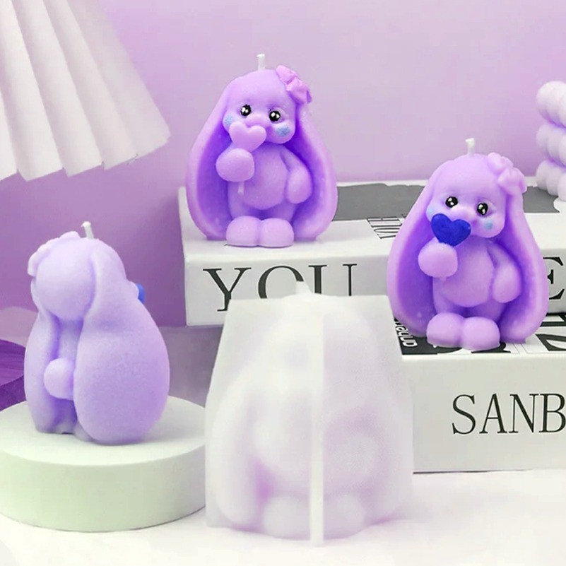 

3D Cute Long-eared Rabbit Silicone Molds DIY Rabbit Candle Plaster Soap Resin Crafts Mold Chocolate Cake Baking Tools Home Gift