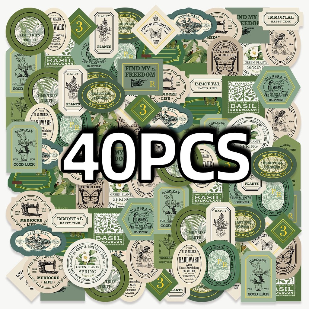 

40Pcs Retro Plant Pattern Irregular Labels,DIY Mobile Skateboard Bike Notebook Decor Bagasi Laptop