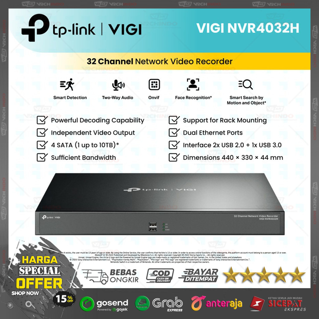 TP-Link VIGI NVR CCTV NVR4032H NVR 32 Channel H.265 ONVIF Up to 10TB Storage 