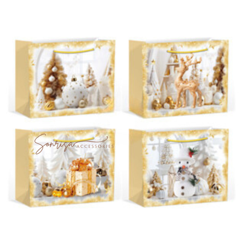 

Paper Bag Natal Classy Gold Embossed / Tas Hampers Natal / Goodie Bag Christmas