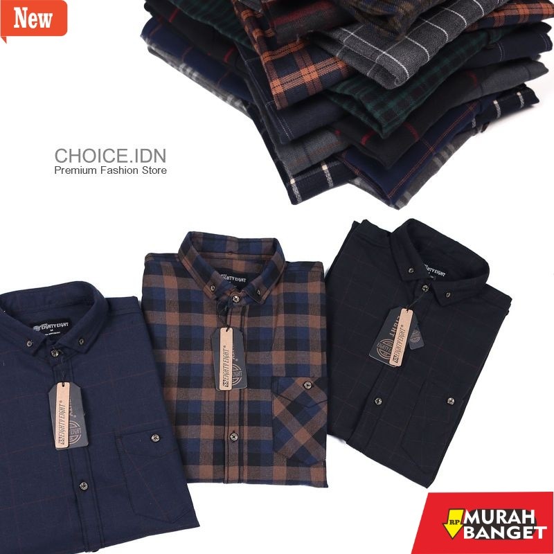 kemeja kotak kotak cowok Kemeja Flanel Pria Lengan Panjang Pria Wanita dan polos Premium  C99 Brill 