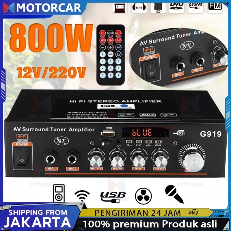 800W G919 Mini Amplifier 12V/220V FM SD HiFi bluetooth 5.0 Stereo Audio Player Power Amplifier 2 Cha