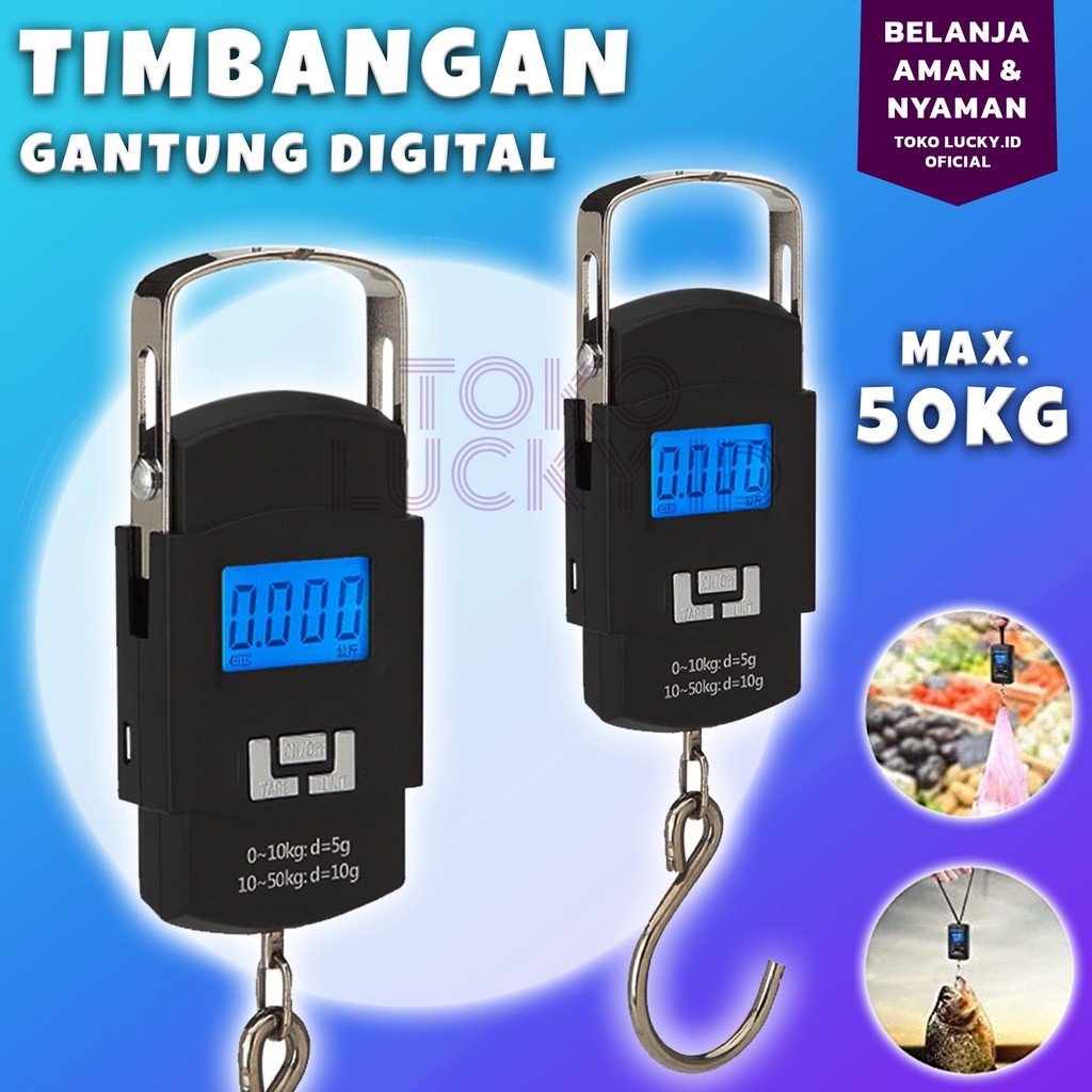 Timbangan Gantung Mini 50 Kg LCD Digital Koper Bagasi Beras Ikan Kiloan Serbaguna Portable