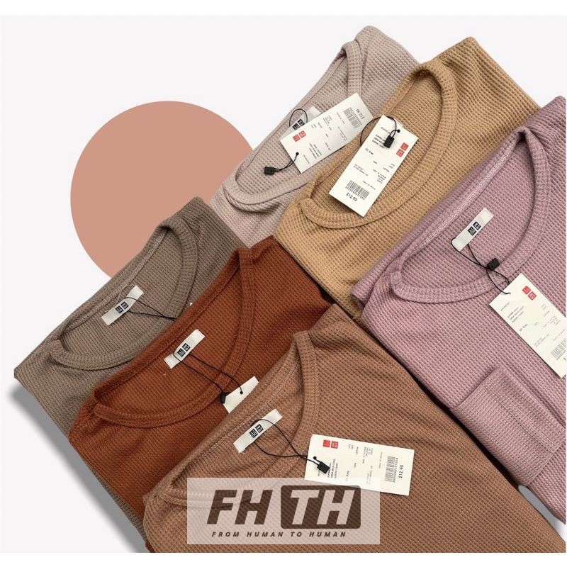 KAOS WAFFLE WAFER LENGAN PANJANG WANITA / BASIC CREWNECK POLOS SWEATSHIRT WAFFEL UNIQLO / Kaos Waffl