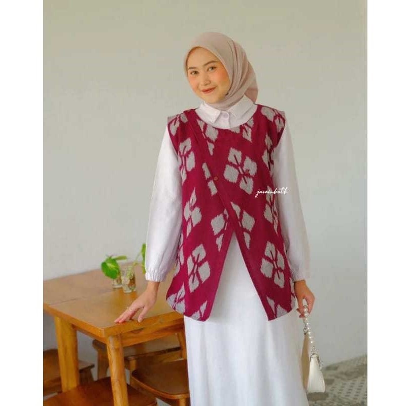 VEST TRISTA, BATIK TENUN WANITA, VEST WANITA, ROMPI TENUN, ROMPI BATIK WANITA