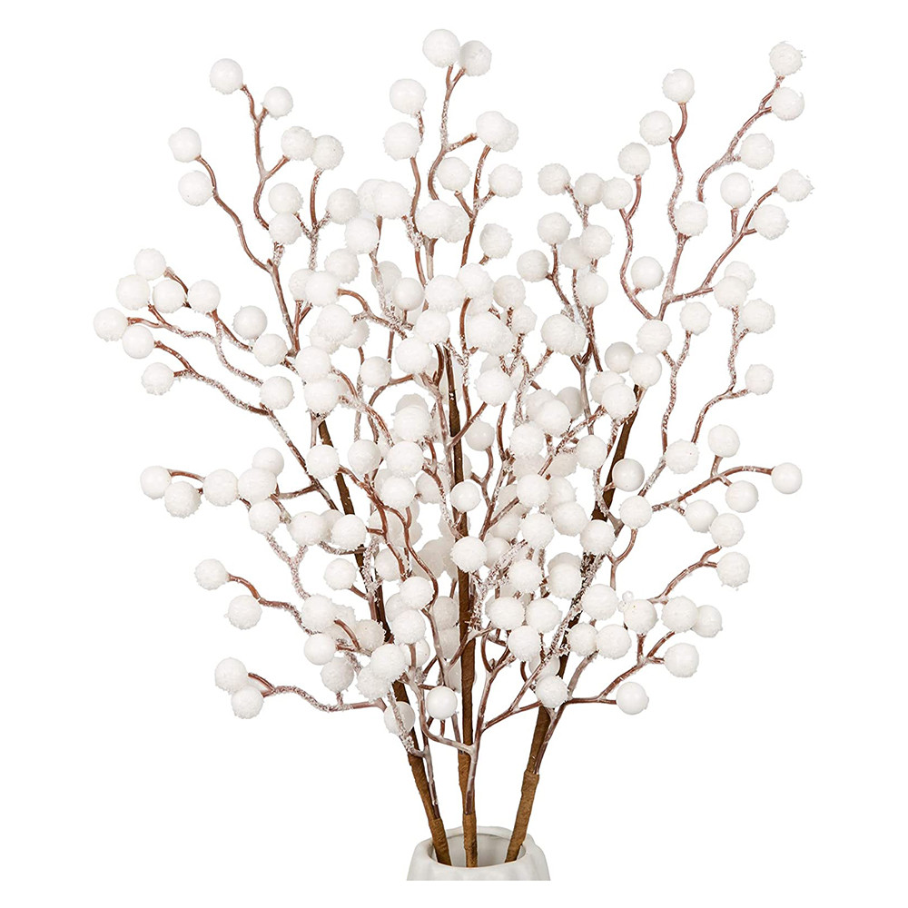 

1Pcs Artificial White Berries Stems Christmas Berry Branches For Flowers Arrangements&Home DIY Crafts Fake Snow Tree Decorations