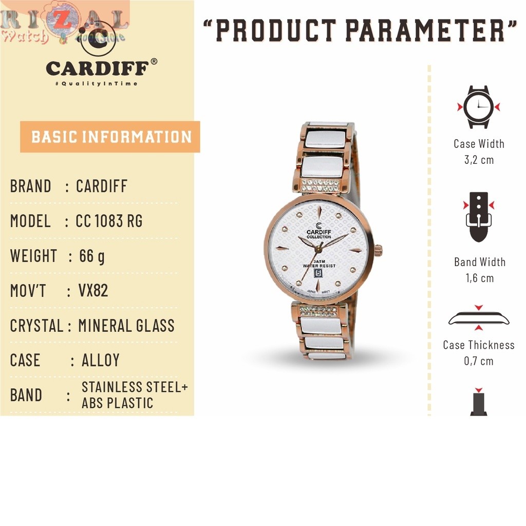 CARDIFF CC 1083 Jam Tangan Rantai Cewek Kasual Water Resist Cewek (Tanggal)