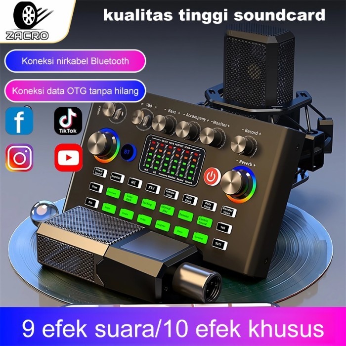 Soundcard F009 Premium Bluetooth Compatible External Wireless Meredam Kebisingan Saat Live Streaming