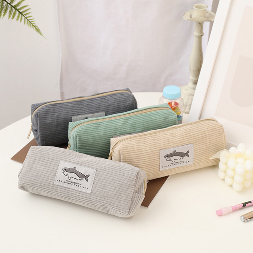 

Corduroy Pencil Case Korean Stationery Pencil Pouch Estuche Escolar Shark Pen Case School Supplies Trousse Scolaire Pencilcase