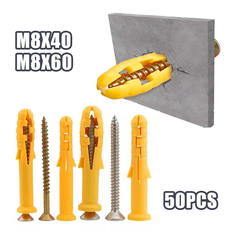 50 Set Angkur Baut Tembok Sekrup Dinding Tembok Angkur Nylon Vischer Set Piser Set Dengan Sekrup