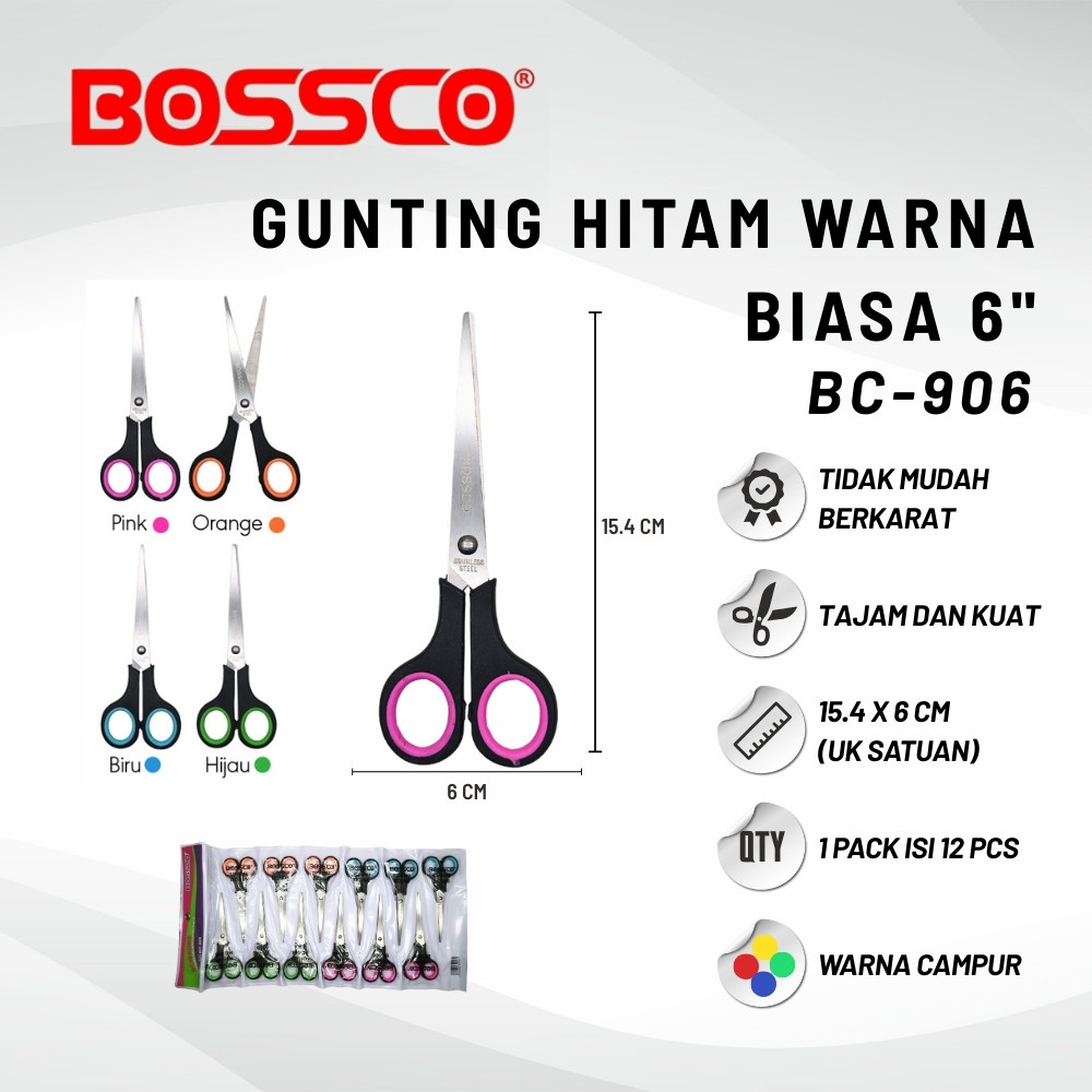 

Gunting Scissors BOSSCO BC-906 6 inch 1 Lembar (12 Pcs)