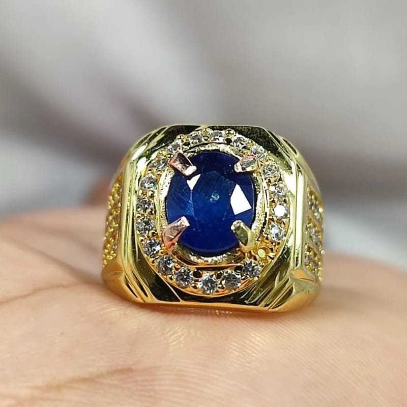 CINCIN PRIA AKIK PERMATA TERMURAH BATU BLUE SAFIR CUTTING ASLI NATURAL RING PERAK BANGKOK 926 SIAP P