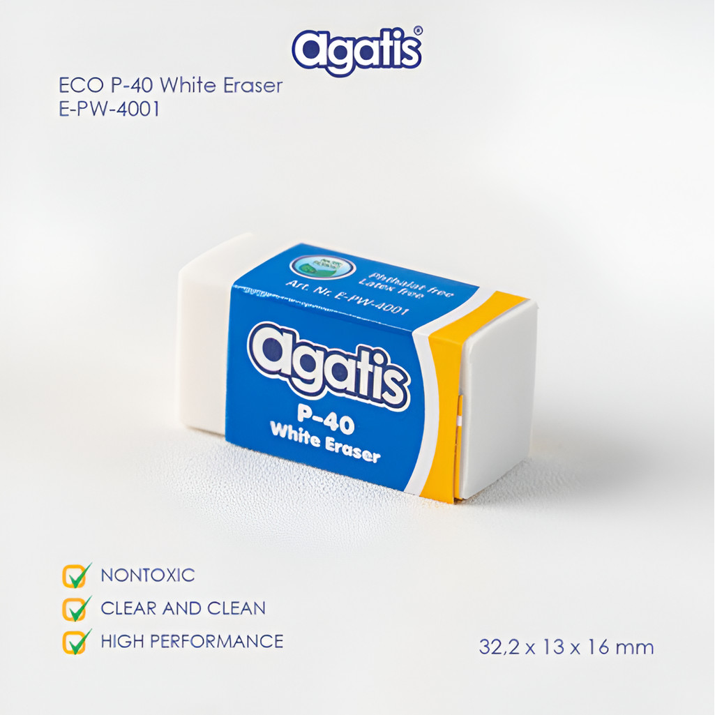 

Stip Eraser Penghapus Agatis ECO White P-40 (1 PCS) - Penghapus Pensil Putih Kecil Agatis