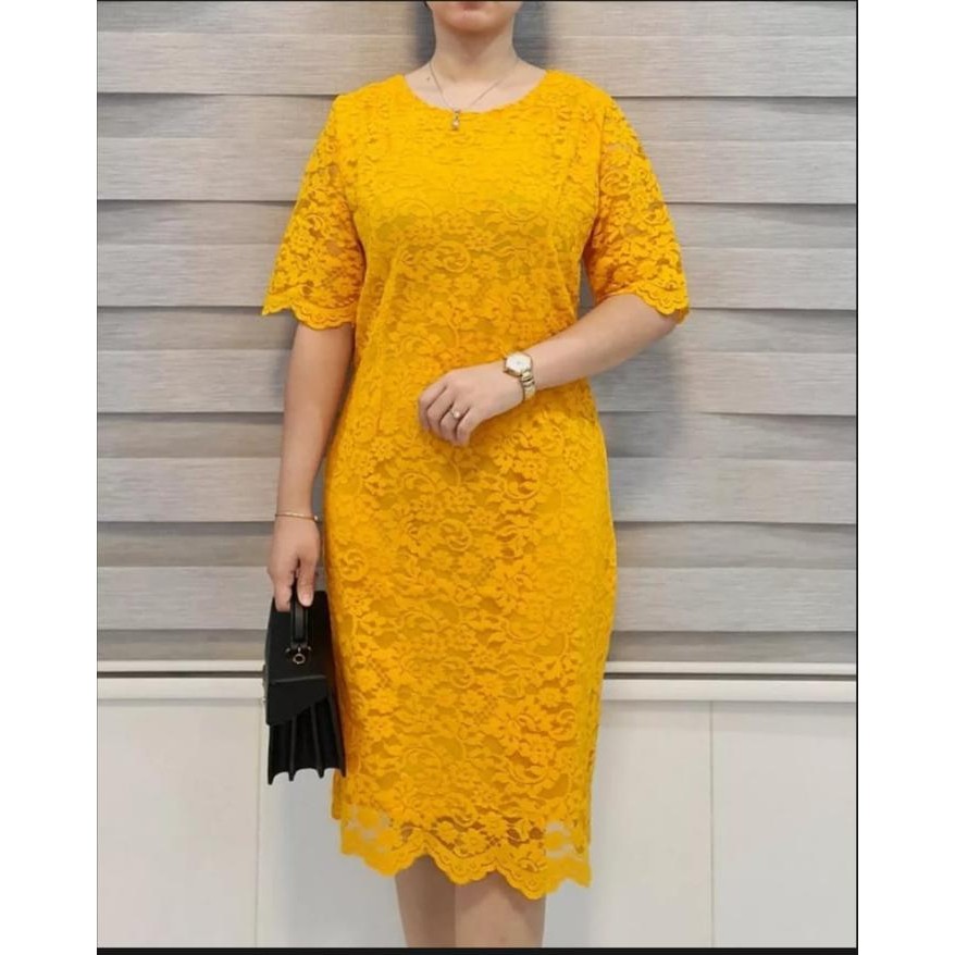 NEW -Dress brokat lengan pendek tebal non glitter dress pesta paskah terbaru/ dress brukat modern fu