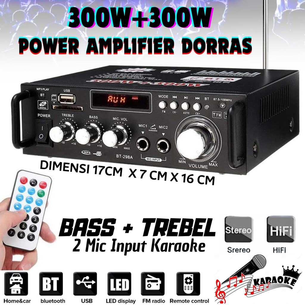 Power Amplifier Bluetooth DORRAS Karaoke DS-298A | Amplifier DORRAS DS-298A BISA BASS + TREBEL + Blu