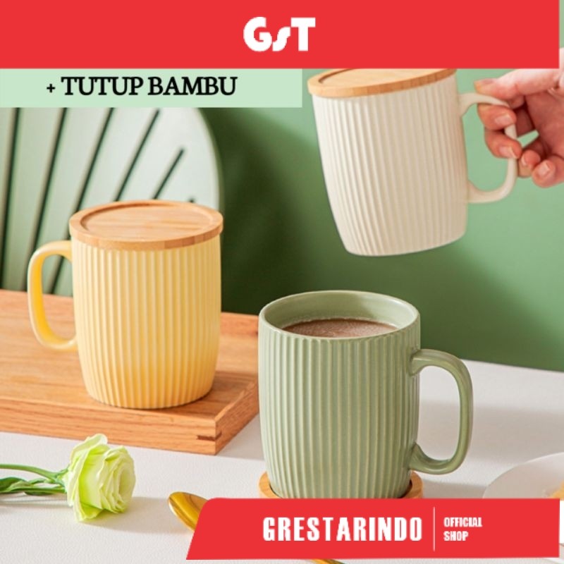MUG GELAS KOPI TEH SUSU  KERAMIK DENGAN TUTUP MUG KERAMIK AESTETHIC + TUTUP 400 ML