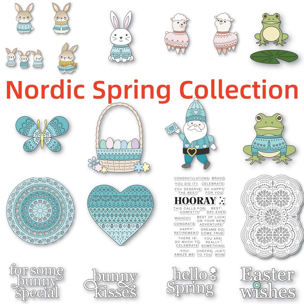 

Nordic Spring Collection Bunny Lamb Butterfly Metal Cutting Dies Clear Stamps DIY Decorating Scrapbook Gift Card Craft 2025