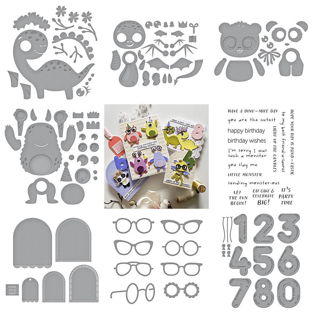 

Cute Panda Dinosaur Robot Metal Cutting Dies Set Number 0-9 Letter Dies Stamps for DIY Decoration Paper Card Crafting 2024 New