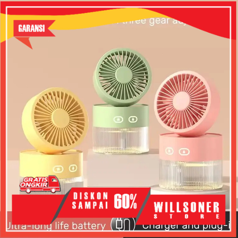 Kipas Angin Portable Mini USB Multifungsi 3 in 1 Kipas Humidifier Diffuser With Lampu