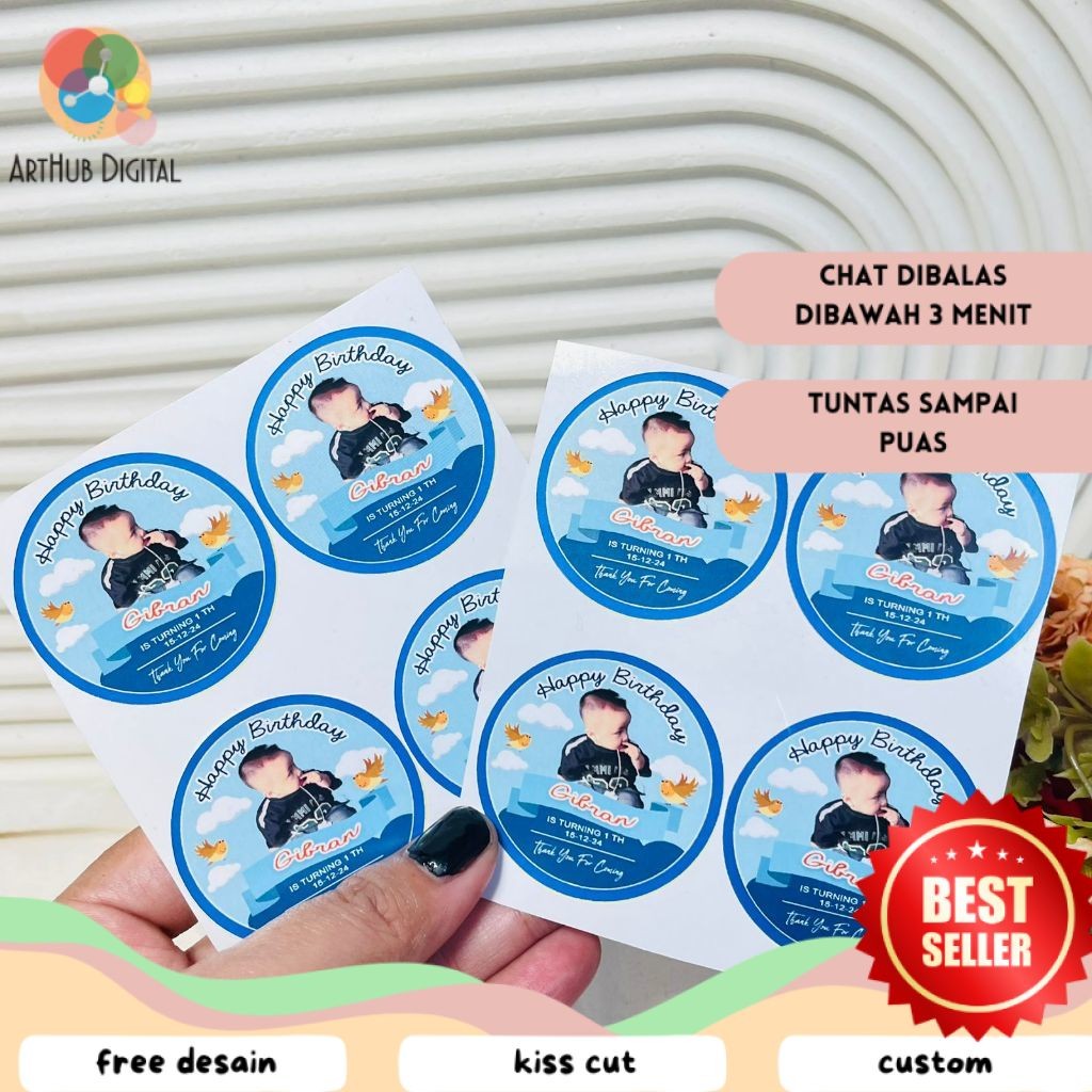 

AHD 2-4 Stiker Vinyl Ulang Tahun Anak Anti Air Bulat Label Sticker Undangan Happy Birthday