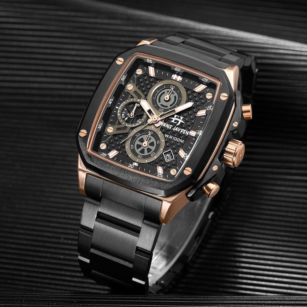 [ DISKON ] Evans Jayden Jam Tangan Pria 9580 Rantai Stainless Steel Chrono Kaca Sapphire 10 ATM