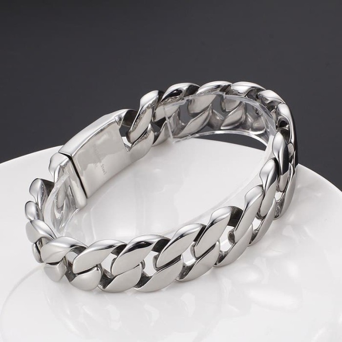 "VN.KIA" - TERBARU Gelang Rantai Pria Titanium Silver Stainless Steel 316L 18mm Bracelet
