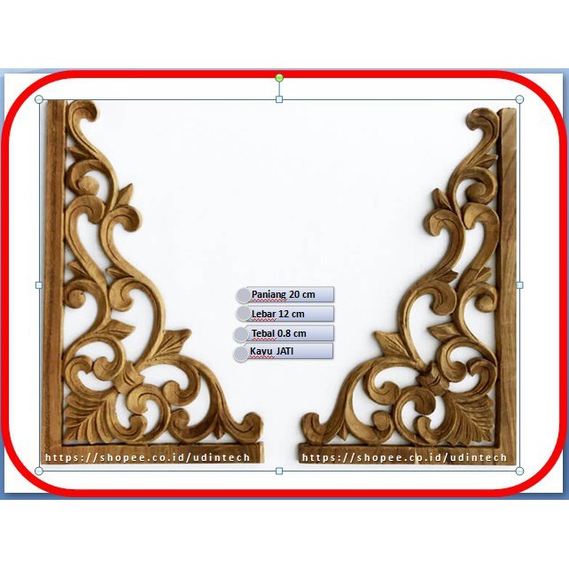 Ukir Sudut Dekorasi Ornamen Tempel Pintu Kusen Jendela Lemari Tembok Hiasan Dinding Kayu Jati 20x12 