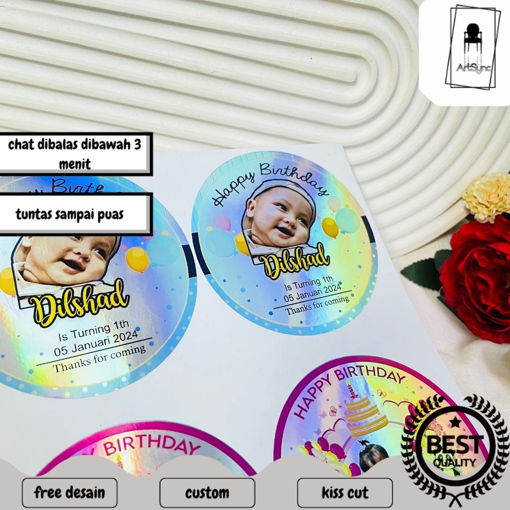 

Syncart 2-4 Sticker Undangan Ulang Tahun Anak Label Stiker Happy Birthday Bahan Hologram Anti Air