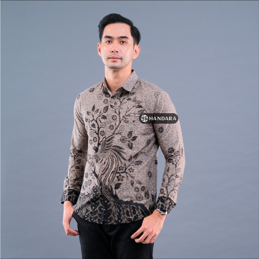 MURAH / Handara Batik Premium Pria Lengan Panjang Slim Fit Furing - Jatra Abu Hitam