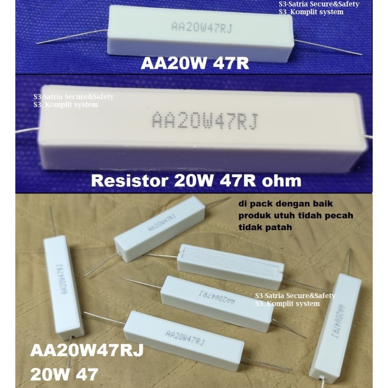 Resistor 20W 47R ohm AA20W47RJ 20W47RJ Kapur 47 R ohm 47RJ 47R 20 W WATT 20WATT AA20W 20w47 20w47R r