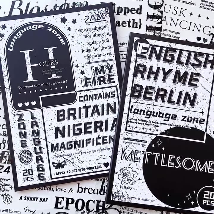 

Language Based Zone Series Vintage English Text Landscaping PET Sticker Book Creative DIY Journal Material Collage Stationery